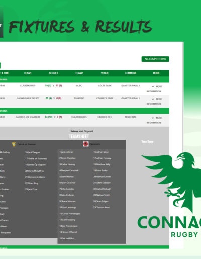 Connacht Rugby Fixtures and Results with Team Panels