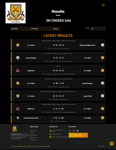 Dr Crokes GAA Club website receives scores in realtime to its SportLoMo developed website